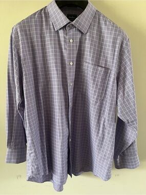 Men’s Neiman Marcus Wrinkle Free Classic Fit Lavender Windowpane Dress Shirt